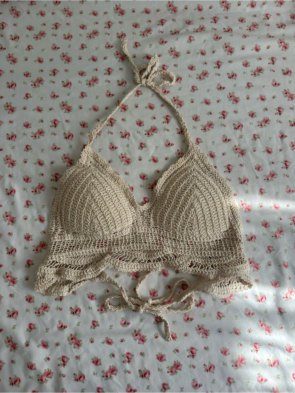 Crochet Bralette Halter Top in Cream